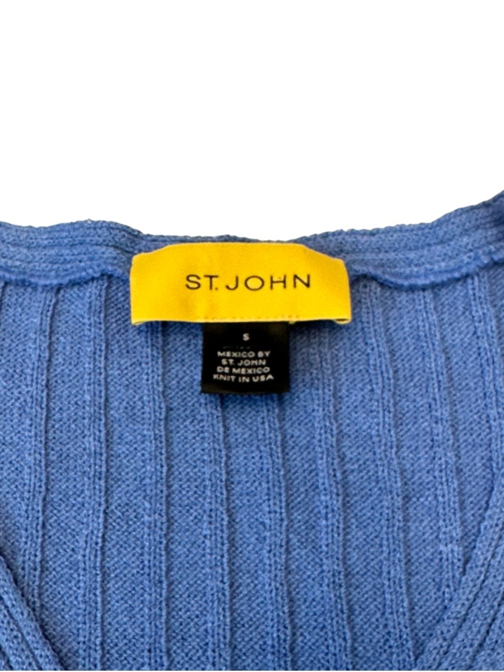St. John Collection Blue Santana Knit Style Ribbed V-Neck 3/4th Sleeve Sz S - Picture 3 of 14